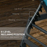 Outdoor Lounge Chair, 5-Position Tanning Chair with Wheels, Headrest, Aluminum Frame for Poolside