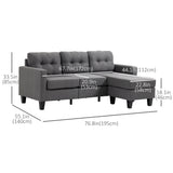 L-shaped Sofa, 3 Seater Couch with Ottoman, Corner Sofa with Thick Padded Cushion and Wood Legs
