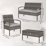 Ensemble de mobilier de patio 4 pièces avec causeuse, deux fauteuils et table à café