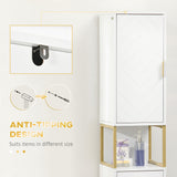 Tall Bathroom Storage Cabinet, Modern Narrow Bathroom Cabinet with Diamond Chevron Pattern and Adjustable Shelf