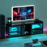 TV Stand with LED Lights, Modern Entertainment Center with Adjustable Glass Shelves, for TVs up to 70 Inch