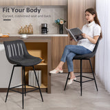 Ensemble de 2 tabourets de comptoir, tabourets de bar rembourrés en cuir PU avec dossier, repose-pieds et pieds en acier