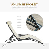 Patio Lounge Chair, Aluminum Reclining Outdoor Tanning Chair with 5-Level Adjustable Backrest, Head Pillow and Breathable Mesh Fabric
