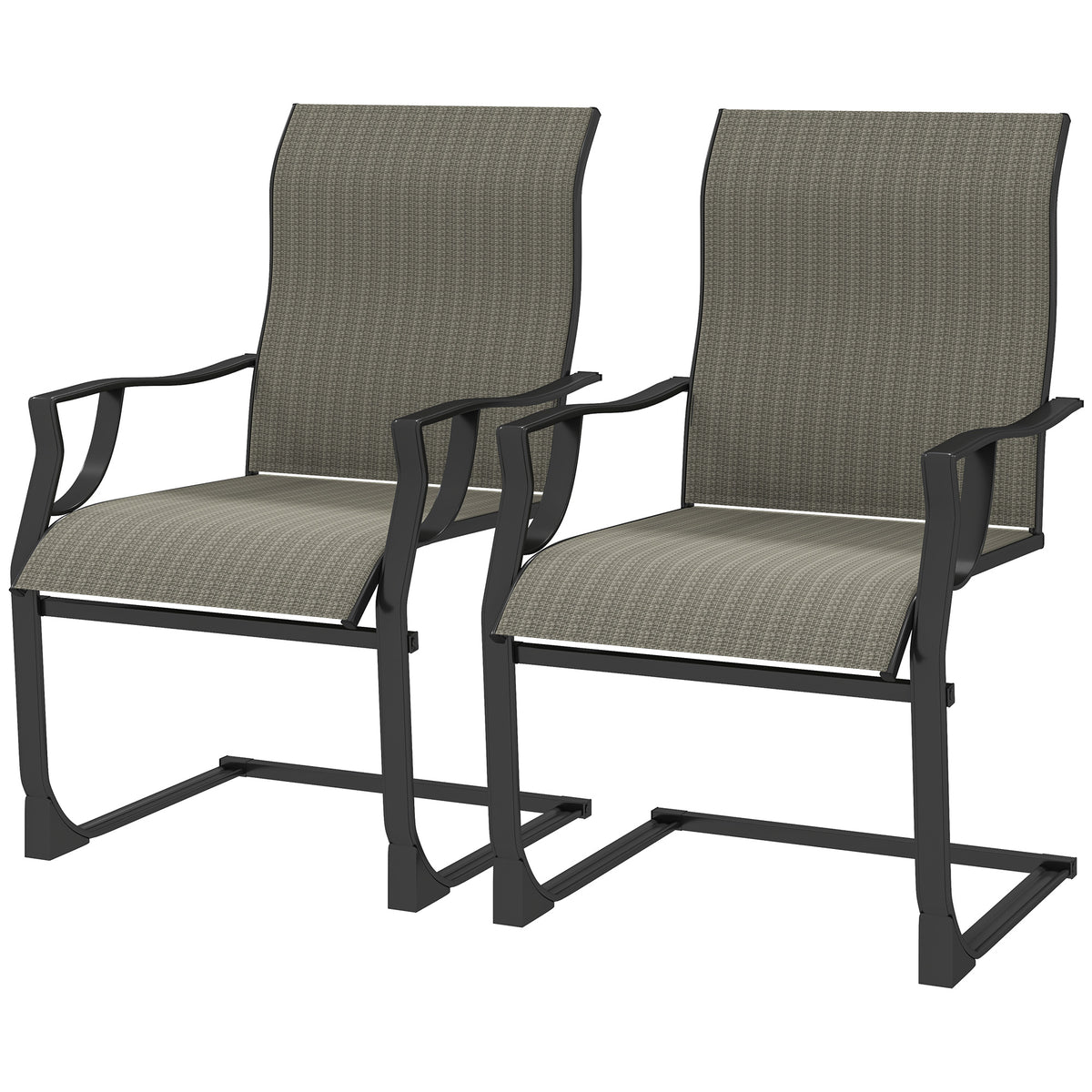 C Spring Motion Patio Chairs Set of 2 with Curved High Backrest, All Weather Breathable Fabric, Metal Frame