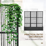 Raised Garden Bed with Lattice Trellis, Rattan Outdoor Planter with Storage for Garden