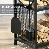 2-Tier Firewood Rack with Shovel, Outdoor Indoor Wood Storage Stacker