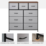 Commode chambre à coucher avec 9 tiroirs, coffre en tissu 4 étages, meuble-tour de rangement haut avec cadre en acier et dessus en bois pour garde-robes