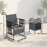 3 Pieces Rocking Bistro Set Outdoor Patio Furniture Set with Side Pockets, Mesh Seat, 2-Tier Table