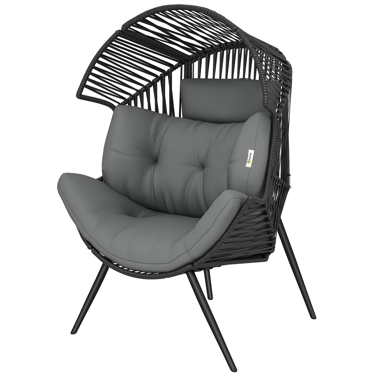 Wicker Egg Chair, Indoor Outdoor Rattan Lounge Chair with Thick Cushion and Headrest, Steel Frame, Adjustable Pads