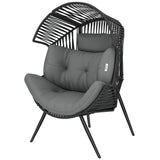 Wicker Egg Chair, Indoor Outdoor Rattan Lounge Chair with Thick Cushion and Headrest, Steel Frame, Adjustable Pads