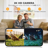 2K HD AI Camera Automatic Chicken Coop Door with APP, WiFi Solar Powered with 5200 mAh Large Battery