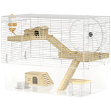 Hamster Cage with Deep Bottom, Wooden Ramp, Bathroom and Exercise Wheel for Hamster and Gerbil