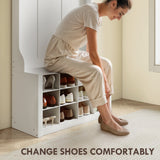 4-In-1 Hall Tree with Bench and Shoe Storage, Farmhouse Coat Rack Shoe Bench with 12 Shoe Cubbies, 6 Hooks