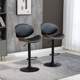 Bar Stools Set of 2, Modern PU Leather Adjustable Swivel Barstools with Curved Back, Footrest and Steel Base