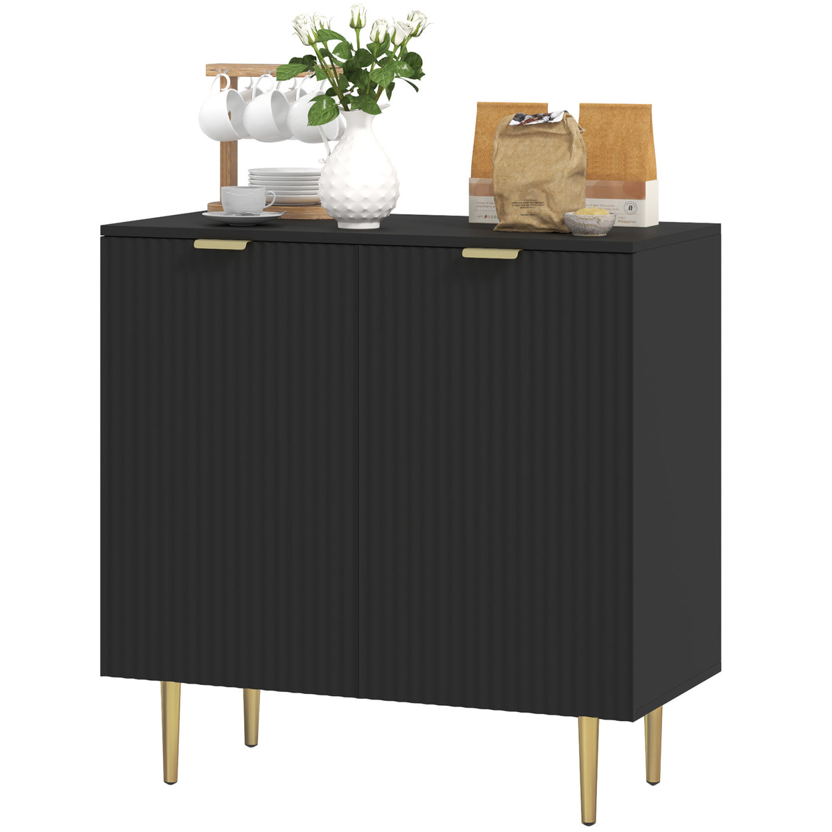 Modern Kitchen Storage Cabinet, Sideboard Buffet Cabinet with Adjustable Shelves and Metal Legs for Kitchen