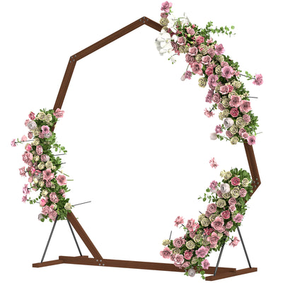 7FT Heptagon Wooden Wedding Arch with Triangular Base