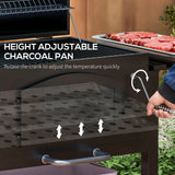 Charcoal Smoker Adjustable Height, Folding Shelves, and Wheels