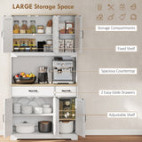 Grand garde-manger de cuisine, 6 portes, 2 tiroirs, étagères réglables et plan de travail, armoire de rangement rustique pour salon