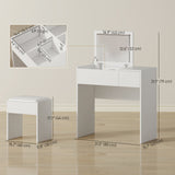 Modern Vanity Set with Flip Top Mirror and Cushioned Stool, Dressing Table with Storage Drawer for Bedroom