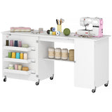 Sewing Machine Table with Drop Leaf, Folding Craft Table with 2 Doors and Adjustable Shelf for Small Spaces