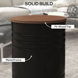 Round Side Table Set of 2, Nesting Coffee Tables w/ Wooden Lid