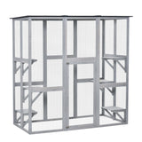 Large Outdoor Catio Enclosure, Wooden Cat Patio Cage with 6 Balanced Platforms, 71