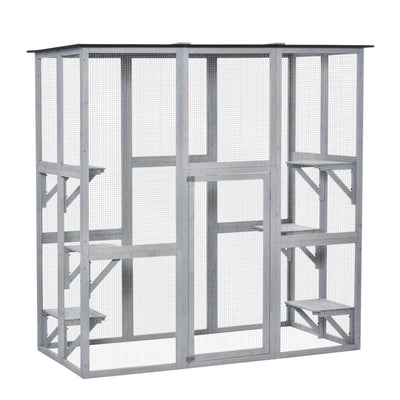 Large Outdoor Catio Enclosure, Wooden Cat Patio Cage with 6 Balanced Platforms, 71