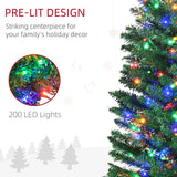 7.5' Artificial Pencil Christmas Trees Holiday Decoration with Colourful LED Lights, Steel Base