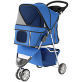 Poussette chien repliable 3 roues avec panier de rangement, auvent ajustable, porte-gobelet pour petits chiens
