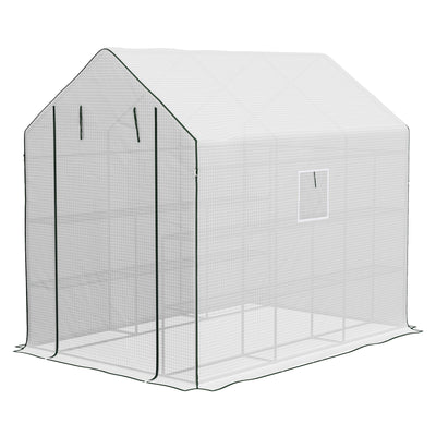 Walk-in Greenhouse with 3 Tier, Garden Plant Growhouse with Roll-up Door and Mesh Windows, 140 x 213 x 190 cm
