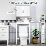 Modern Over The Toilet Storage Cabinet, Double Door Over Toilet Bathroom Organizer with Adjustable Shelf and Open Shelf