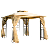 10'x10' Soft-top Steel Patio Gazebo Outdoor Sun Shelter with 2-Tier Polyester Roof