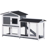 2-tier Wood Rabbit Hutch Backyard Bunny Cage Small Animal House w/ Ramp and Outdoor Run