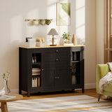 Buffet Cabinet Sideboard with 2 Drawers, 3 Storage Cabinets, Glass Doors and Adjustable Shelves