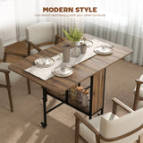 Table de salle à manger pliante, table de cuisine extensible pour petits espaces avec étagère de rangement et 6 roulettes