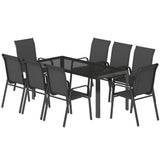 9 Pieces Patio Set with Stackable Chairs, Patio Dining Set with Glass Top for Garden