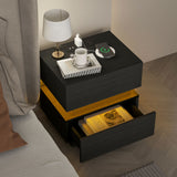 Bedside Table with Charging Station and LED Light Modern Nightstand with USB Ports AC Outlets Drawers Remote