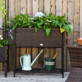 Rattan Raised Garden Boxes, Elevated Flower Beds with Storage Shelf for Herbs