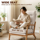 Modern Accent Chair, Linen Armchair with Lumbar Pillow, High Back, Wide Seat, Solid Wood Frame
