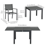 Patio Dining Set for 6, Aluminum Expandable Outdoor Table and 6 Stackable Chairs with Padded Back, Mesh Seat