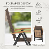 Folding Wicker Patio Dining Chair with 5-level Reclining Back, Wooden Armrests for Outdoor