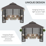 10'x10' Soft-top Patio Gazebo with Double Tier Roof, Mesh Curtains, Display Shelves