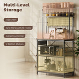 Kitchen Baker's Rack with Power Outlet and LED Light, 5-Tier Coffee Bar Station with 10 Hooks