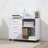 Modern Lateral Filing Cabinet, 3 Drawer File Cabinet for Letter and A4 Size Documents, Mobile, Printer Stand with Open Shelves, Rolling Wheels