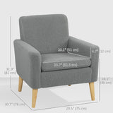 Fauteuil d'accent en tissu, Fauteuil moderne rembourré avec pieds en bois et siège large rembourré