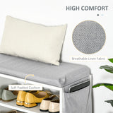 Banc de rangement pour chaussures rembourré avec siège, Banc d'entrée avec tiroir, étagères ouvertes et pochette pour le couloir