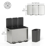 Garbage Bin, 3x5 Gallon (3x20 L) Garbage Can with Removable Inner Buckets