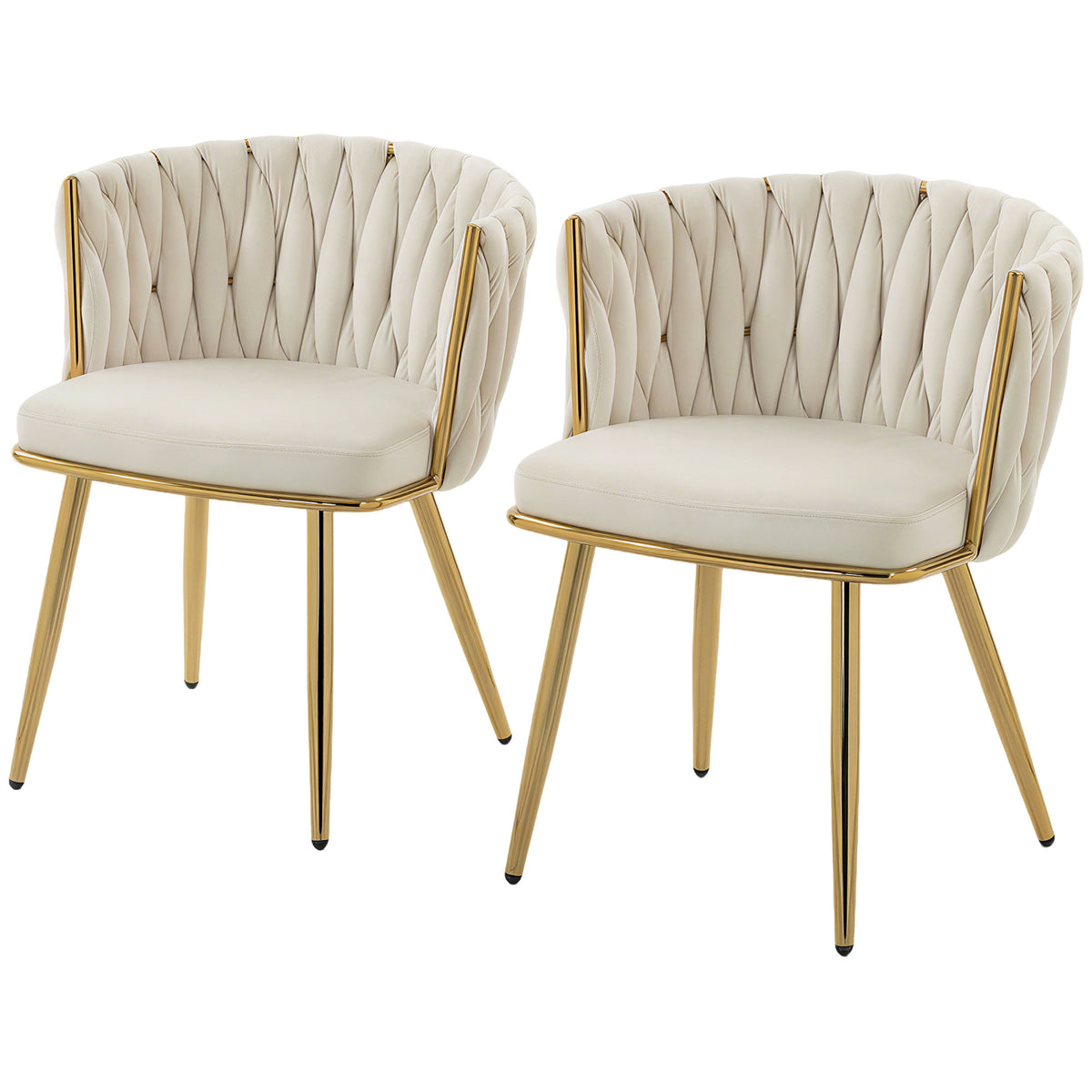 Ensemble de 2 chaises de salle à manger modernes, chaises de cuisine au toucher velours avec dossier tissé et pieds métalliques