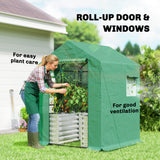 Greenhouse with Raised Garden Bed, Galvanized Metal Planter Box with PE Cover, 56