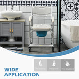 3-in-1 Shower Commode Wheelchair, Transport Beside Commode Chair with Padded Seat for the Elderly